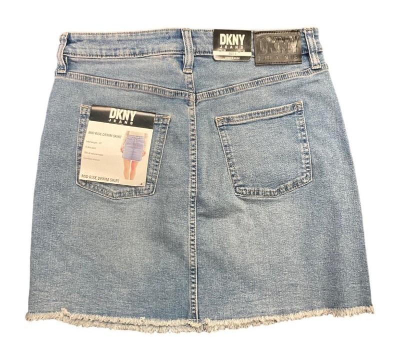 DKNY Denim Mini Skirt Women's 10 Blue Mid Rise Fringed Stretch 7327