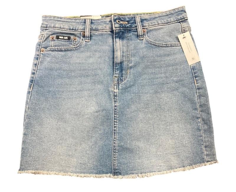 DKNY Denim Mini Skirt Women's 10 Blue Mid Rise Fringed Stretch 7327