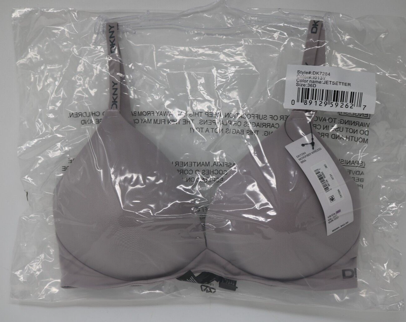 DKNY DK7284 Microfiber Wireless T-Shirt Padded Plunge Bra 36D Jetsetter Gray NWT