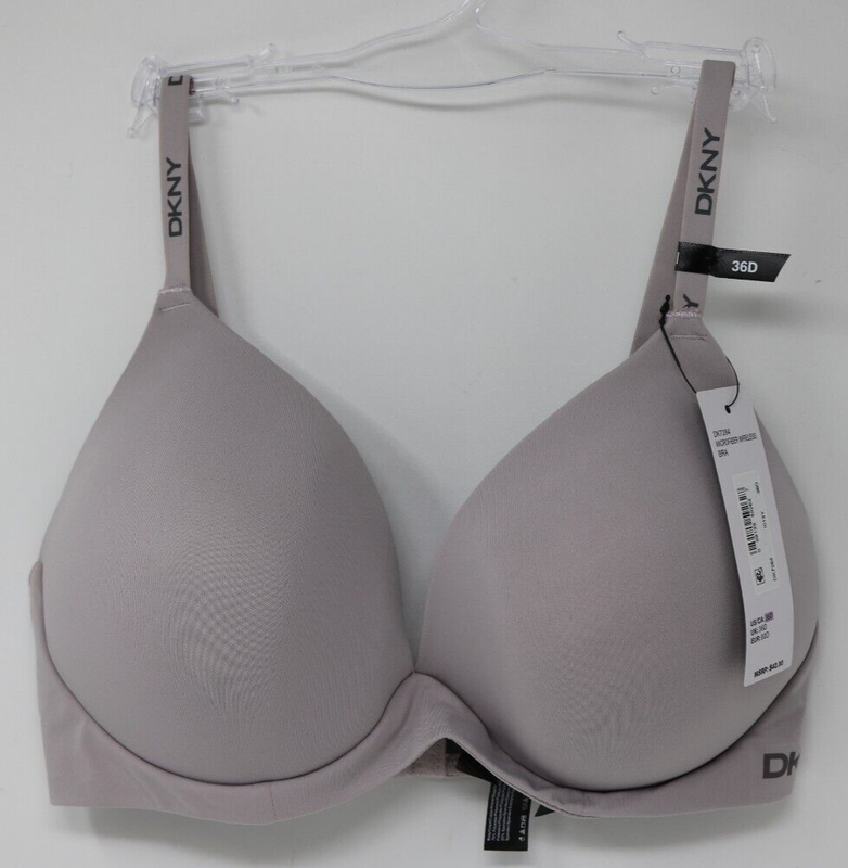 DKNY DK7284 Microfiber Wireless T-Shirt Padded Plunge Bra 36D Jetsetter Gray NWT