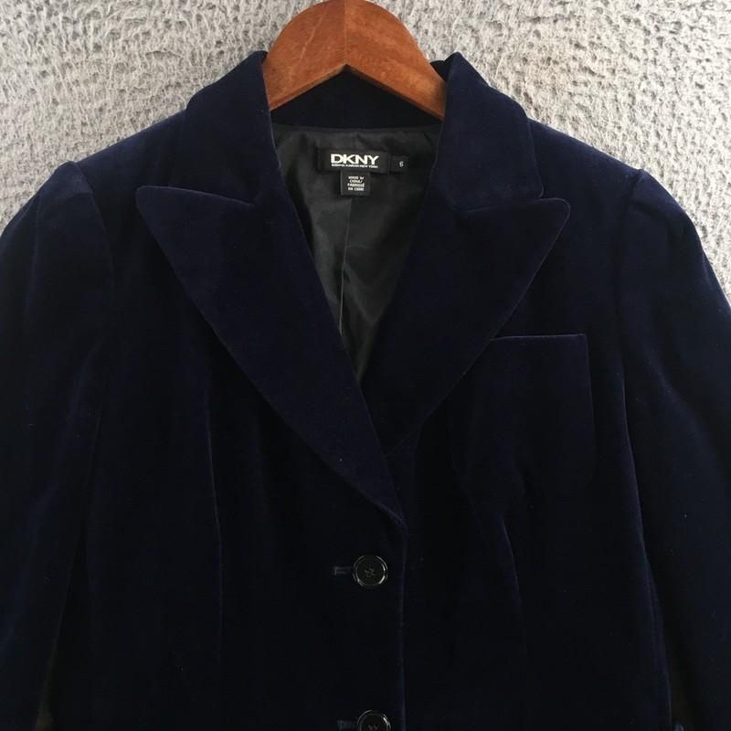 DKNY Donna Karan New York Velvet Blazer Jacket Womens 6 Blue Long Sleeve Casual