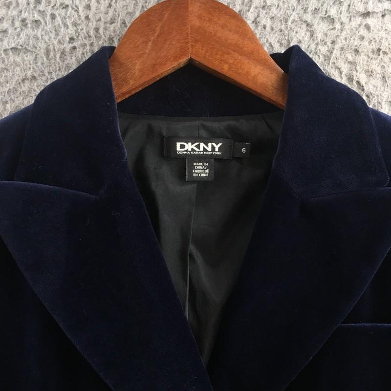 DKNY Donna Karan New York Velvet Blazer Jacket Womens 6 Blue Long Sleeve Casual