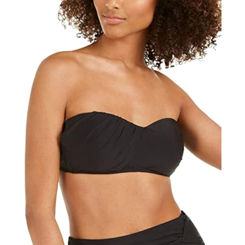 DKNY Draped-Front Bandeau Bikini Top Black M Medium