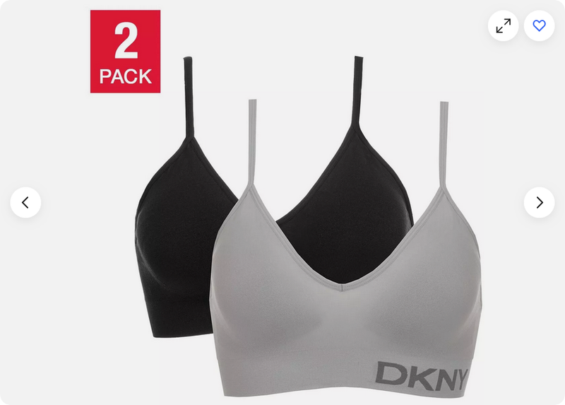 DKNY Ladies' Seamless Bralette 2-Pack Bra (Black/Gray Size Medium) NIB
