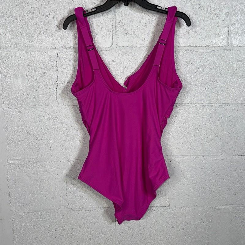 DKNY Ruffle Plunge Underwire Tummy Control One-Piece Swimsuit PINK Large