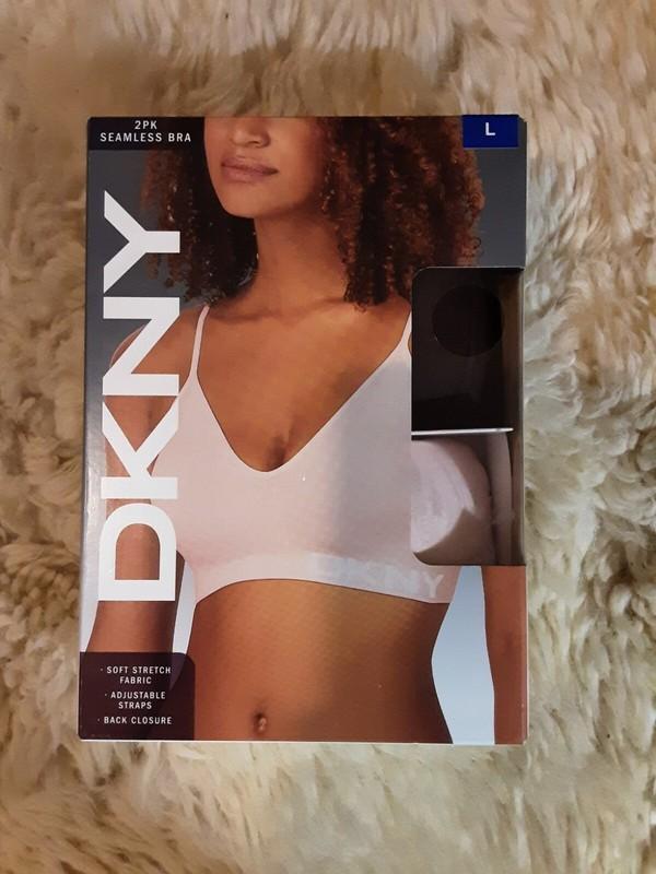 DKNY Women's 2 Pack Seamless Bra Black/Sand Large
