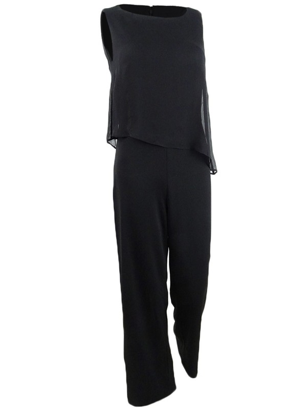 DKNY Women's Chiffon Overlay Jumpsuit (2 Black)
