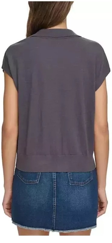 DKNY Women's Modern Fit Sleeveless Collared V-Neck Sweater Dark Gray XL