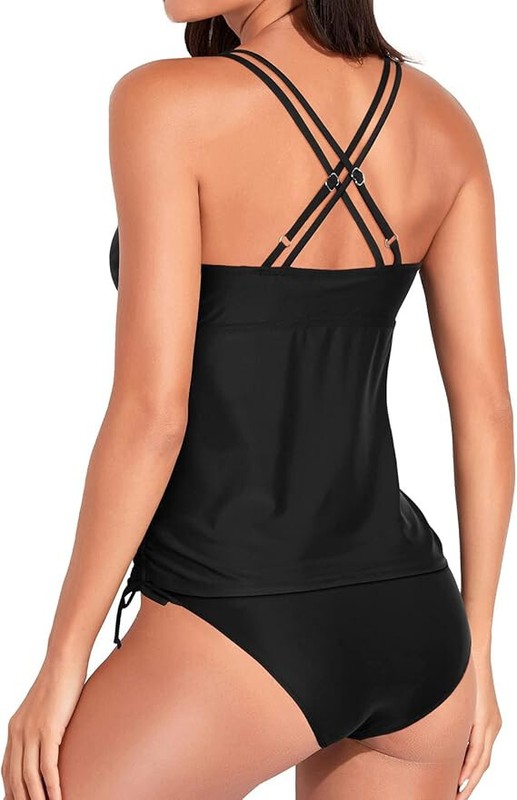 DKNY Women's Quick Drying Comfortable Stretch 2 Piece Ruffled Tankini Swimsuit