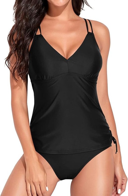 DKNY Women's Quick Drying Comfortable Stretch 2 Piece Ruffled Tankini Swimsuit