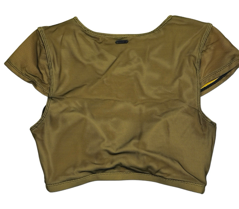 DKNY Women's S Cap Sleeve Mesh Overlay Swim Top Gold Black NWT