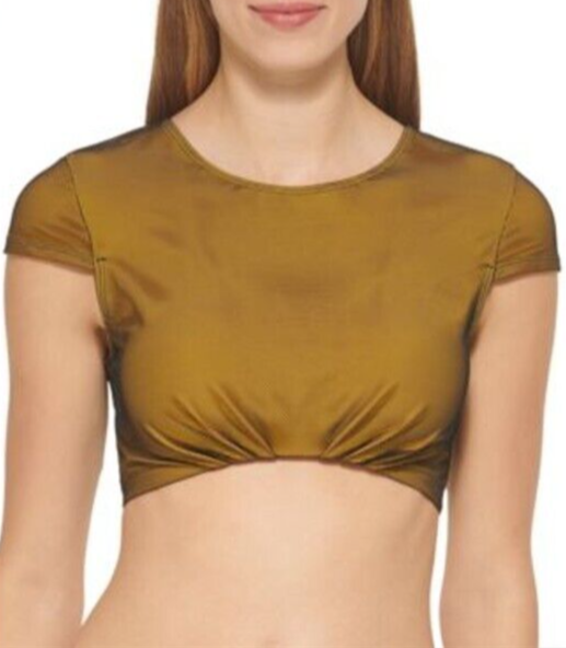 DKNY Women's S Cap Sleeve Mesh Overlay Swim Top Gold Black NWT