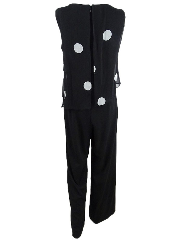 DKNY Women's Sleeveless Jumpsuit W/Chiffon Overlay (6 Black/Cream)