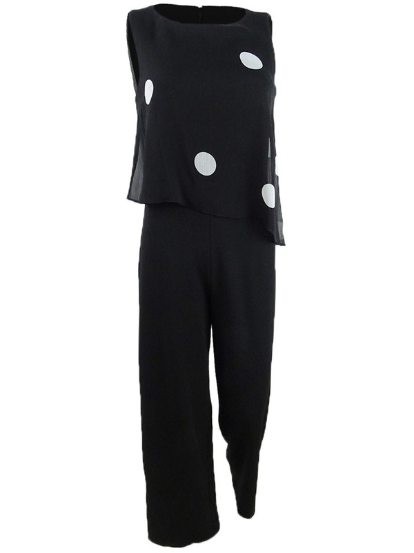 DKNY Women's Sleeveless Jumpsuit W/Chiffon Overlay (6 Black/Cream)