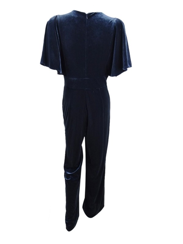 DKNY Women's Velvet Flutter Sleeve Jumpsuit (12 Midnight)