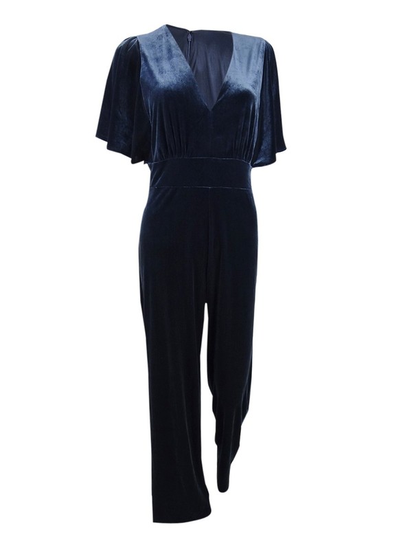 DKNY Women's Velvet Flutter Sleeve Jumpsuit (12 Midnight)