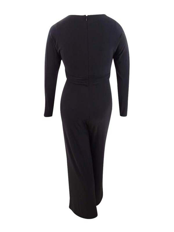 DKNY Womens Black Long Sleeve JEWEL Neck Straight Leg Jumpsuit Size 12