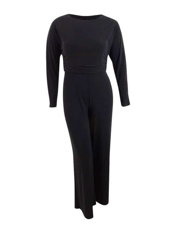 DKNY Womens Black Long Sleeve JEWEL Neck Straight Leg Jumpsuit Size 12