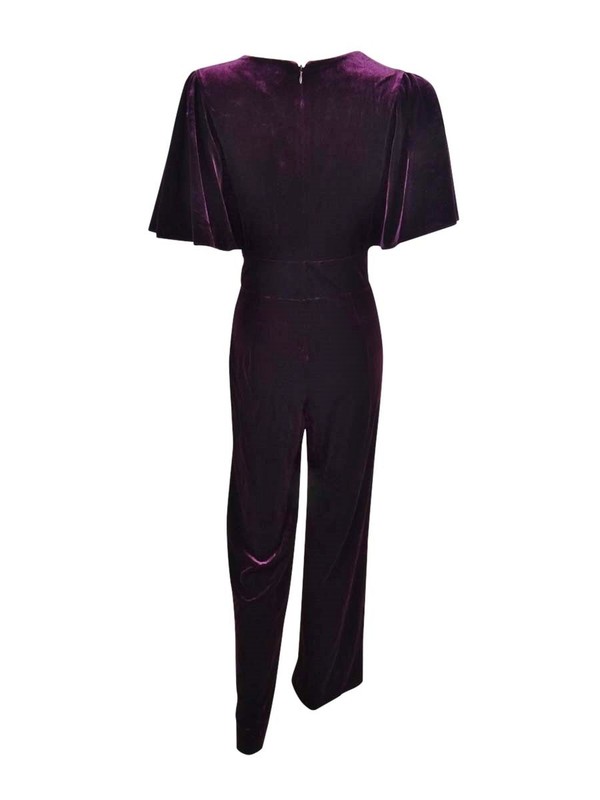 DKNY Womens Purple Zippered Bell Sleeve V Neck Wide Leg Party Jumpsuit Size 4