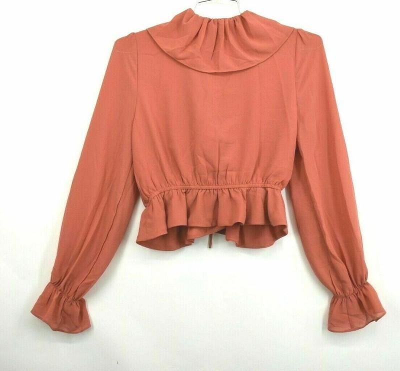 Do+Be Womens Lace Up Ruffle Peplum Coral Blouse Top V-Neck Lined Bodice Solid
