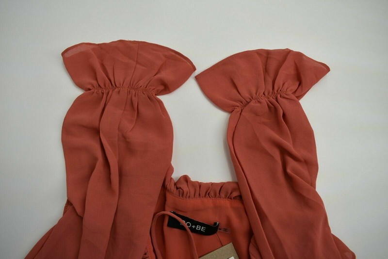 Do+Be Womens Lace Up Ruffle Peplum Coral Blouse Top V-Neck Lined Bodice Solid