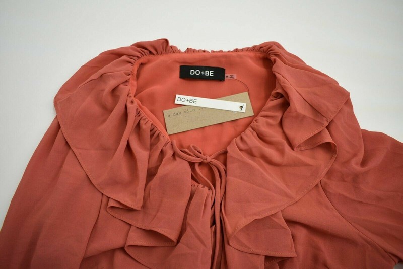 Do+Be Womens Lace Up Ruffle Peplum Coral Blouse Top V-Neck Lined Bodice Solid
