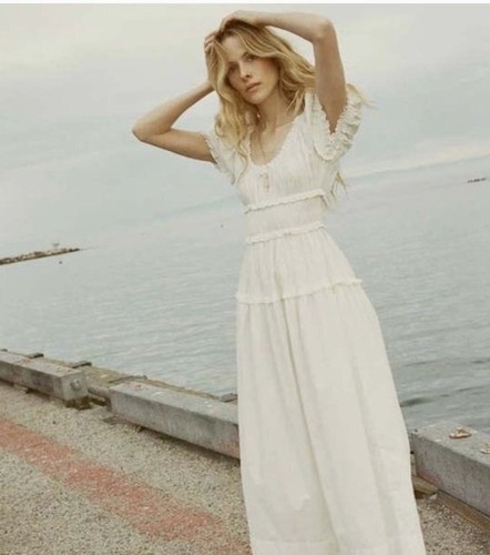 DOEN Medium Leanne Dress Salt White Puff Sleeve Midi Cotton NWT