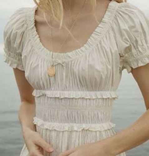 DOEN Medium Leanne Dress Salt White Puff Sleeve Midi Cotton NWT
