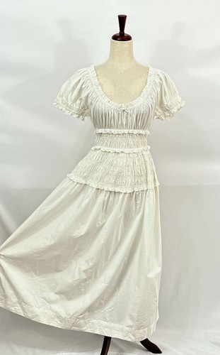 DOEN Medium Leanne Dress Salt White Puff Sleeve Midi Cotton NWT