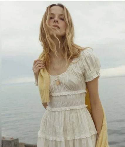 DOEN Medium Leanne Dress Salt White Puff Sleeve Midi Cotton NWT