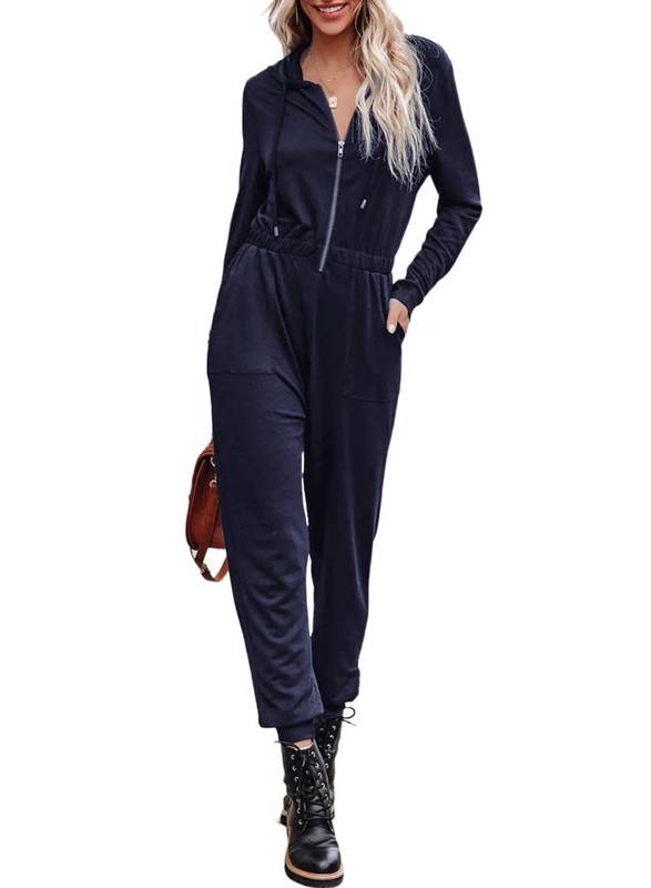 Dokotoo Girls Blue Hooded Jumpsuit Romper Zip Up Petite XX-Large Pockets