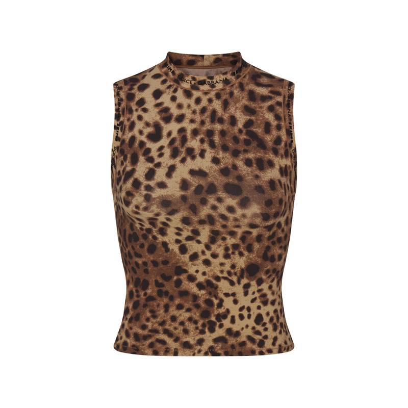 DOLCE & GABBANA X SKIMS Cotton Jersey Mock Neck Tank Leopard Top LIMITED ED S