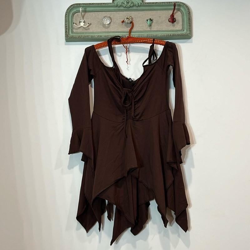 Dolls Kill Current Mood F is for Fairies Dress Womens L Brown Fairycore Festival