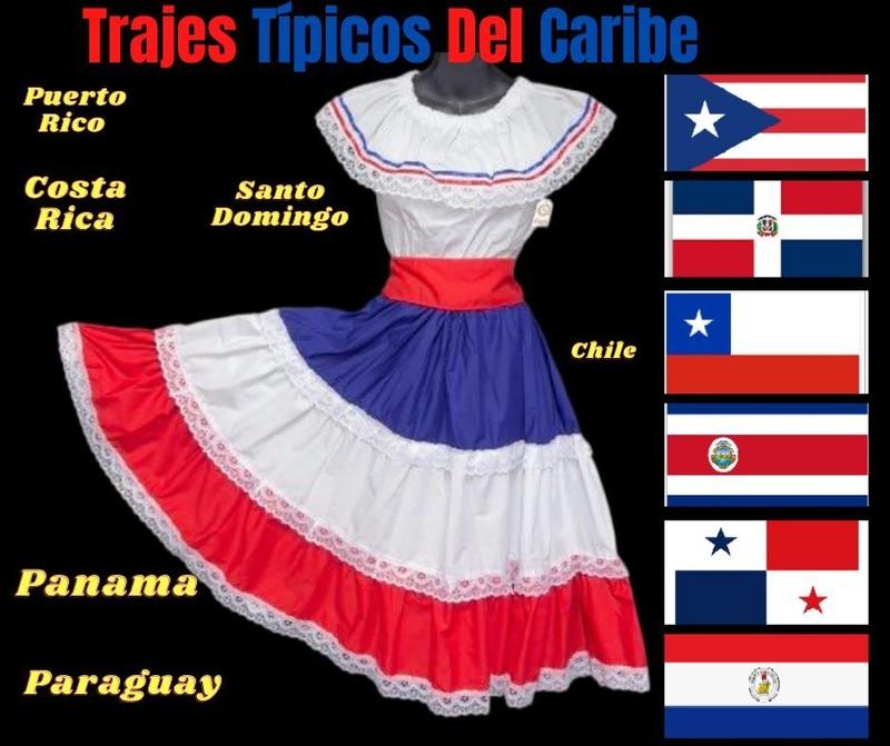 Dominican Republic Puerto Rico Traditional Dress Traje Del Caribe (3 Piezas)