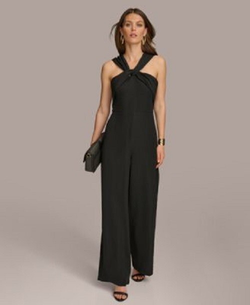 Donna Karan Women's Twist-Neck Wide-Leg Jumpsuit Black Size 6 $189