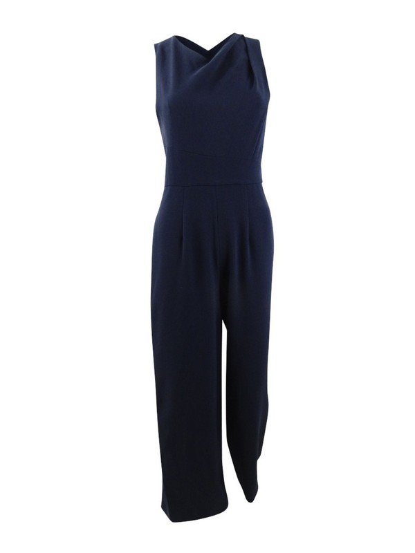 Donna Ricco Women’s Sleeveless Crepe Jumpsuit (2 Navy)