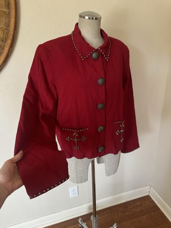 Double D Ranch Wear Red Studied Western Blazer Jacket Women's M
