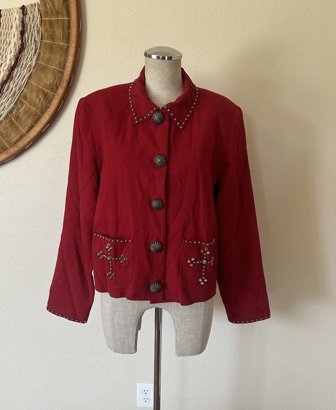 Double D Ranch Wear Red Studied Western Blazer Jacket Women's M