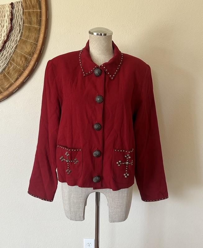 Double D Ranch Wear Red Studied Western Blazer Jacket Women's M