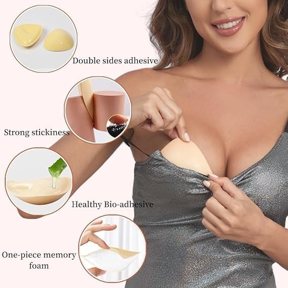 Double-Sided Sticky Bra Inserts - Reusable Push-Up Lift Self-Adhesive Pads