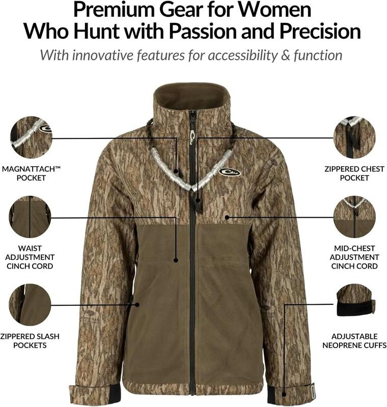 Drake Waterfowl Women's MST Eqwader Full Zip Jacket Mossy Oak Bottomland Sizes