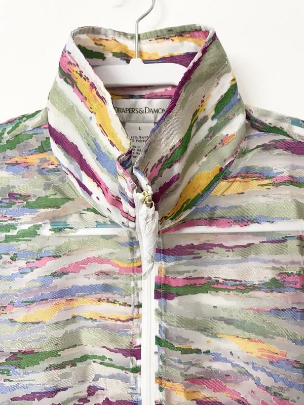 Draper And Damon’s Sheer Zip Front Jacket Multi Color Striped Size Large NWOT