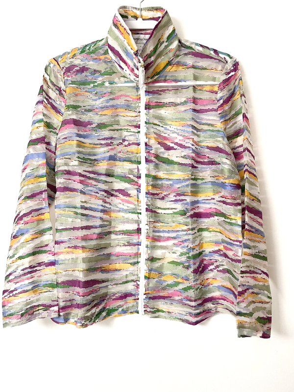 Draper And Damon’s Sheer Zip Front Jacket Multi Color Striped Size Large NWOT