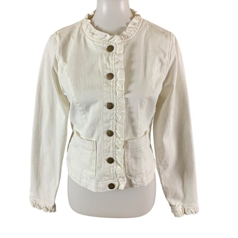 Draper James RSVP White Ruffle Button Jacket M Cottagecore Feminine Preppy Chic