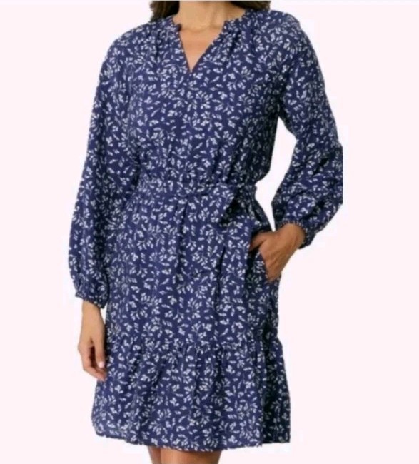 DRAPER JAMES WOMEN'S LONG SLEEVE V-NECK FLORAL BELTED DRESS