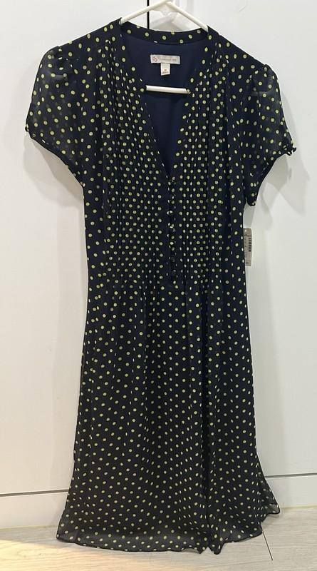 Dress Barn: Women’s Navy With Green Polka Dot Dress Size 10 New With Tags