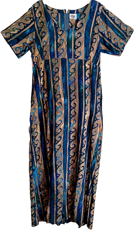Dress or Fabric Long Zippered Waves Batik Large Rayon Hand Made 49"