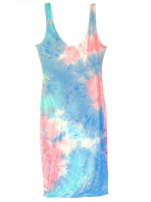 Dress Tie Dye Racerback Lined Body Contour Scooped Neck Summer Pastels S M L XL