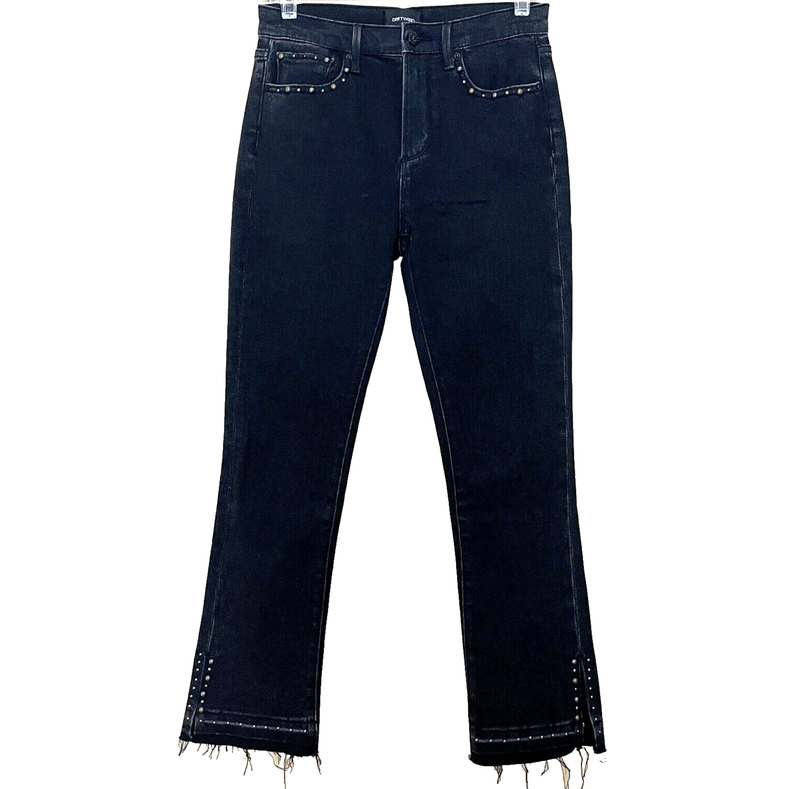 Driftwood Black Amelia Crop Jeans Size 26 Studded Raw Hem Stretch Denim Festival