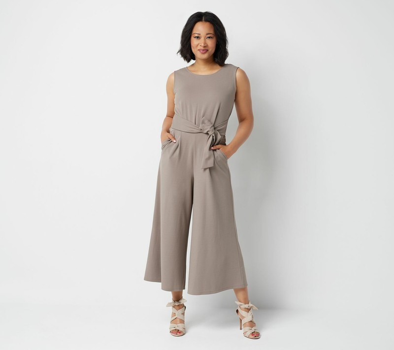 Du Jour Regular Cropped Wide Leg Knit Jumpsuit With Tie Waist - More Color